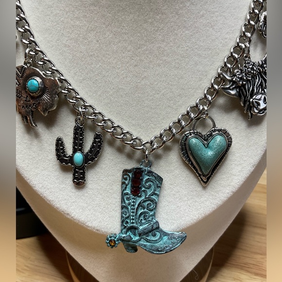 Western Theme: Stainless Steal Charm Necklace - Picture 3 of 7